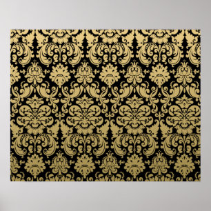 Gold en Black Elegant Damask Pattern Poster