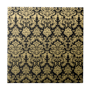 Gold en Black Elegant Damask Pattern Tegeltje