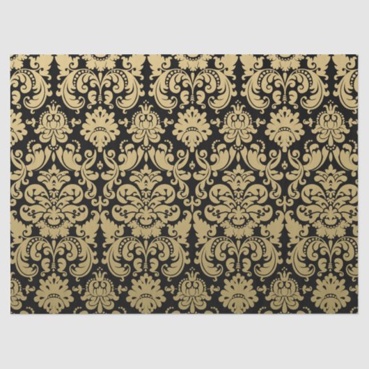 Gold en Black Elegant Damask Pattern Tissuepapier (Voorkant)