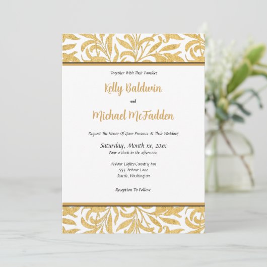 Gold en Black Elegant Wedding Invitation Kaart (Staand voorkant)