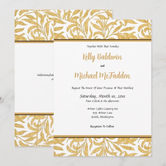 Gold en Black Elegant Wedding Invitation Kaart (Voorkant / Achterkant)
