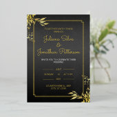 Gold en Black Elegant Wedding Invitation Portret Folie Uitnodiging (Staand Voorkant)