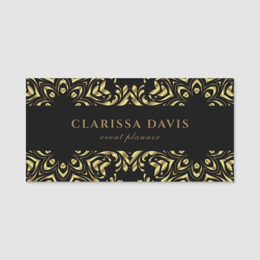 Gold en Black Faux Folie Luxury Elegant Damask Naamplaatje (Voorkant)
