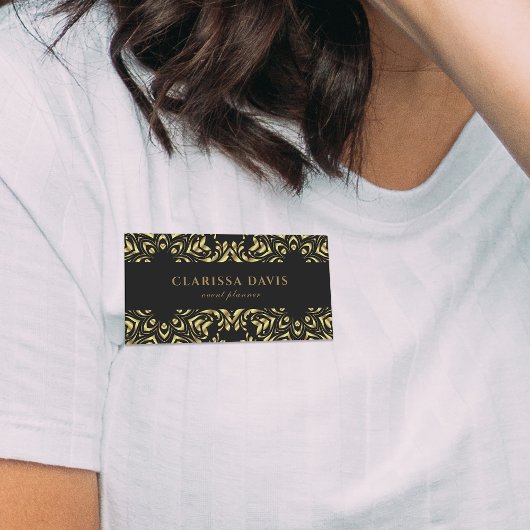 Gold en Black Faux Folie Luxury Elegant Damask Naamplaatje