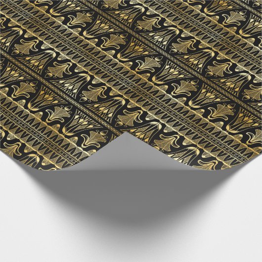 Gold en Black Floral Art Deco Pattern Cadeaupapier (Hoek)