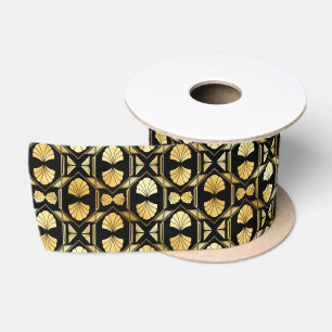 Gold en Black Floral Art Deco Pattern Satijnen Lint