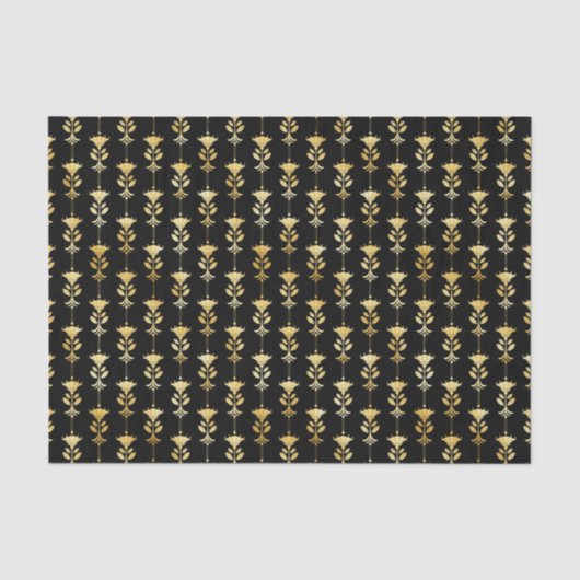 Gold en Black Floral Art Deco Pattern Tissuepapier (Voorkant)