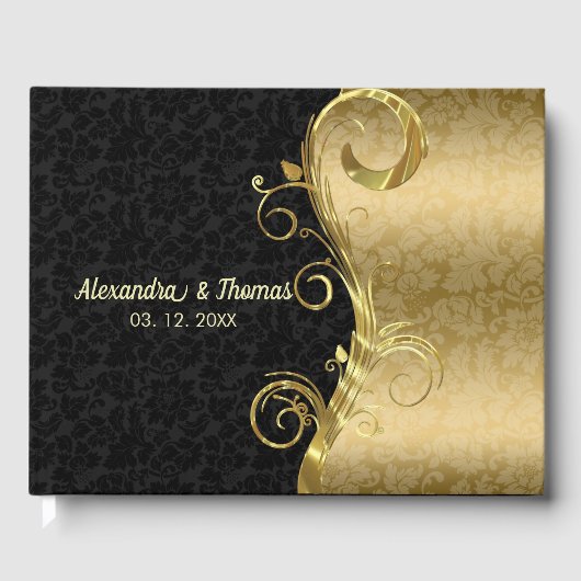 Gold en Black Floral Damask Gastenboek (Voorkant)