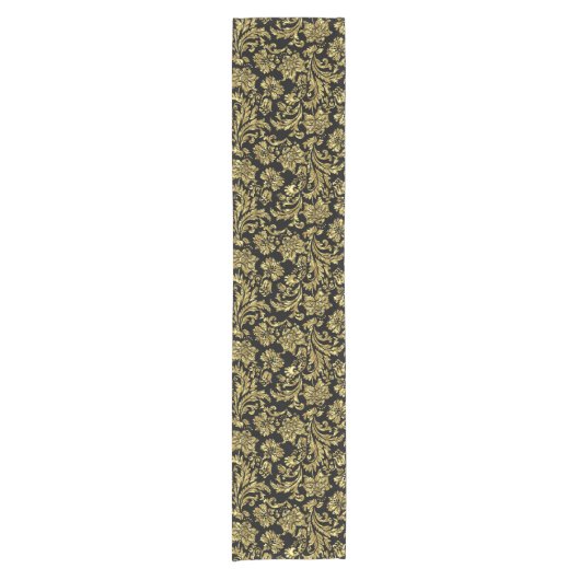 Gold en Black Floral Damask Pattern Korte Tafelloper (Voorkant)