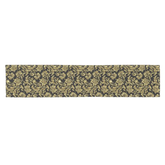 Gold en Black Floral Damask Pattern Korte Tafelloper (Horizontaal)