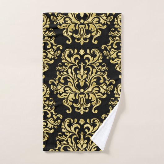 Gold en Black Floral Damask Print Towel Set Bad Handdoek (Handdoek)