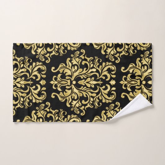 Gold en Black Floral Damask Print Towel Set Bad Handdoek (Handdoek)