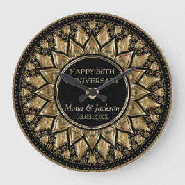 Gold en Black Floral Mandala Grote Klok