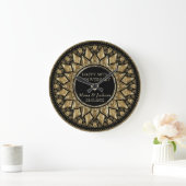 Gold en Black Floral Mandala Grote Klok (Huis)