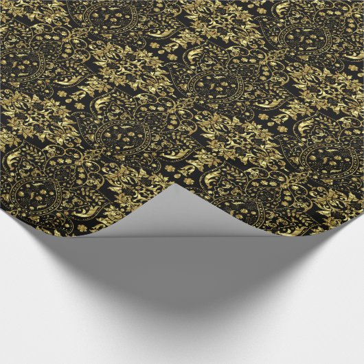 Gold en Black Floral Pattern 2a Cadeaupapier (Hoek)