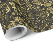Gold en Black Floral Pattern 2a Cadeaupapier (Rol Hoek)