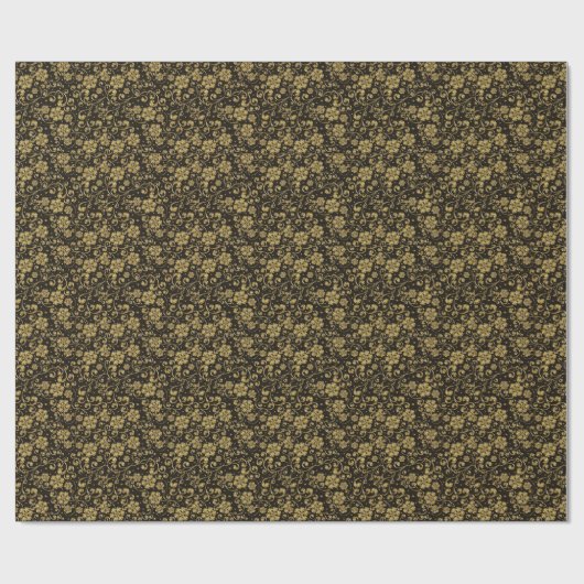 Gold en Black Floral Pattern Cadeaupapier (Vlak)