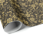 Gold en Black Floral Pattern Cadeaupapier (Rol Hoek)