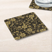 Gold en Black Floral Pattern Kartonnen Onderzetters (Schuin)