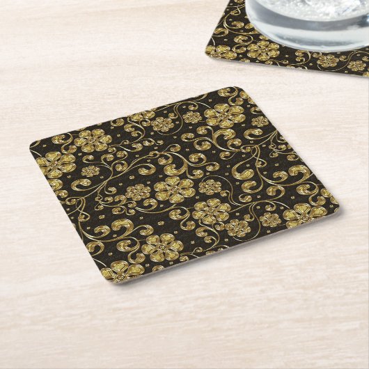 Gold en Black Floral Pattern Kartonnen Onderzetters (Schuin)