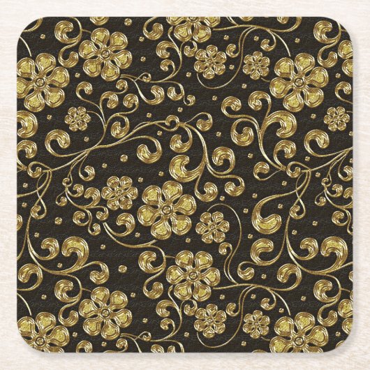 Gold en Black Floral Pattern Kartonnen Onderzetters (Voorkant)