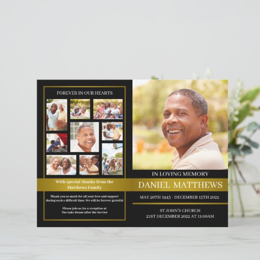 Gold en Black Funeral Program Sjabloon (Staand voorkant)