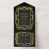 Gold en Black Gatsby Lijst Retro Art Deco Wedding All In One Uitnodiging (Binnen)