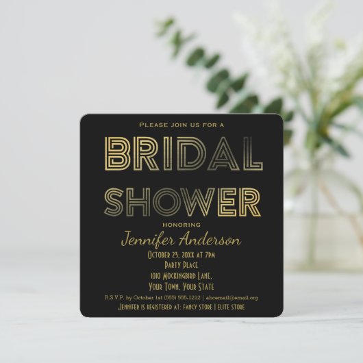 Gold en Black Glamor Hollywood Vrijgezellenfeest Kaart (Staand voorkant)