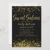 Gold en Black Glitter Sweet 16 Kaart (Voorkant)