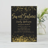 Gold en Black Glitter Sweet 16 Kaart (Staand voorkant)