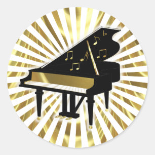 Gold- en Black Grand Piano-Muzieknoten Ronde Sticker