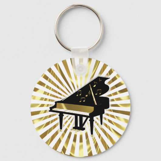 Gold- en Black Grand Piano-Muzieknoten Sleutelhanger (Voorkant)