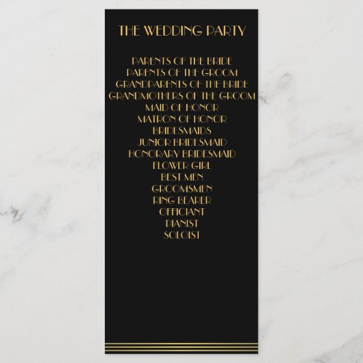 Gold en Black Great Gatsby Wedding Programma's (Achterkant)
