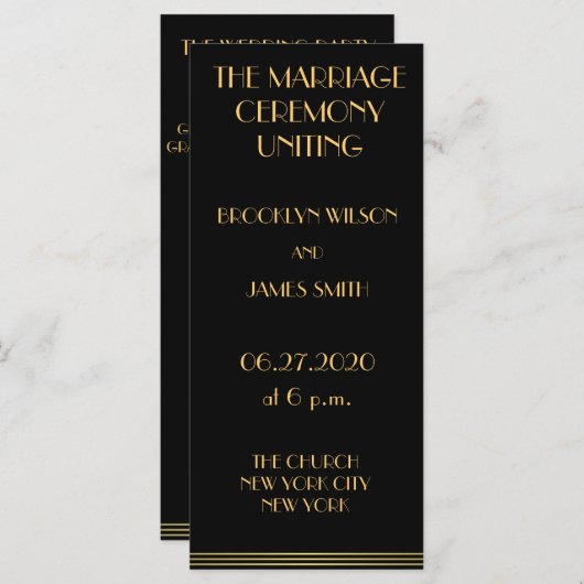 Gold en Black Great Gatsby Wedding Programma's (Voorkant / Achterkant)