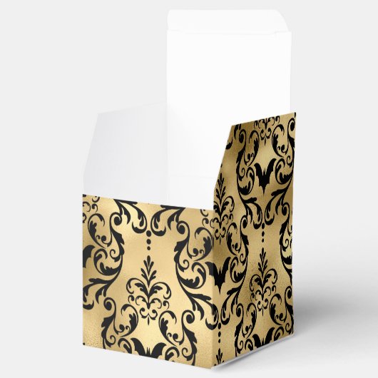 Gold en Black Halloween Damask Bedankdoosjes (Geopend)