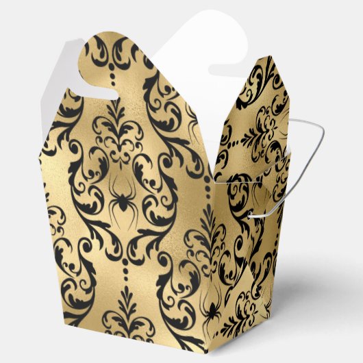 Gold en Black Halloween Damask Bedankdoosjes (Geopend)