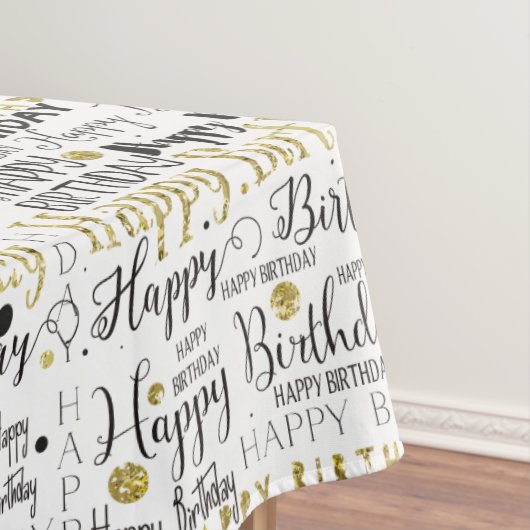 Gold en Black Happy Birthday Confetti Tafelkleed (Voorbeeld)
