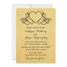  Gold en Black Hearts huwelijksuitnodiging