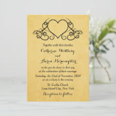  Gold en Black Hearts huwelijksuitnodiging Kaart (Staand voorkant)