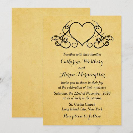 Gold en Black Hearts huwelijksuitnodiging Kaart (Voorkant / Achterkant)