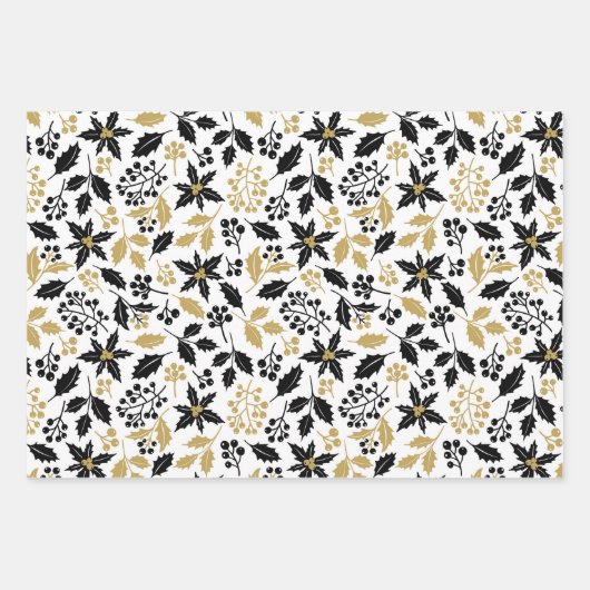 Gold en Black Holly Berries bladeren kerst Inpakpapier Vel (Voorkant)