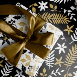 Gold en Black Holly Berries bladeren kerst Inpakpapier Vel