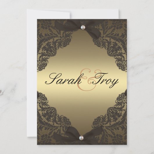 Gold- en Black Lace-trouwuitnodiging Kaart (Achterkant)