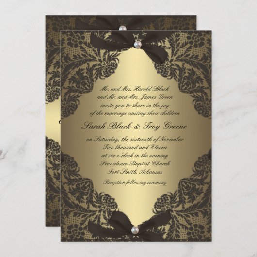 Gold- en Black Lace-trouwuitnodiging Kaart (Voorkant / Achterkant)