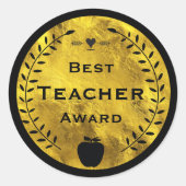 Gold en Black Laurel Wreater Beste Teacher Award Ronde Sticker (Voorkant)