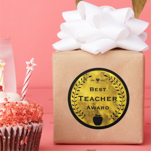Gold en Black Laurel Wreater Beste Teacher Award Ronde Sticker (Feest)