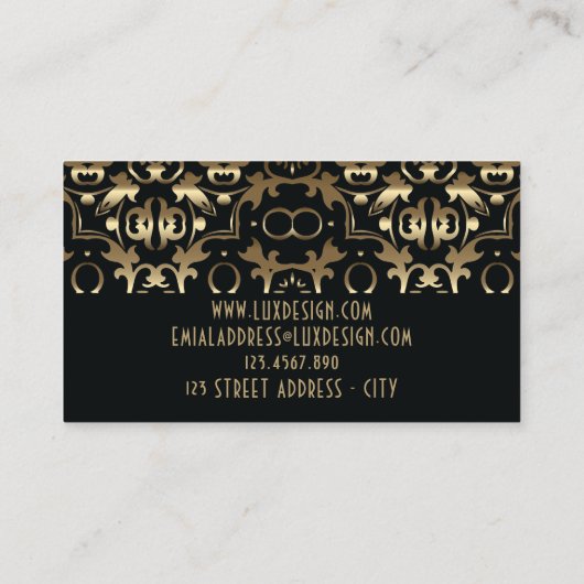 Gold en Black Luxury  Baroque Classic Visitekaartje (Achterkant)