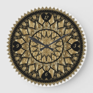 Gold en Black Mandala Grote Klok