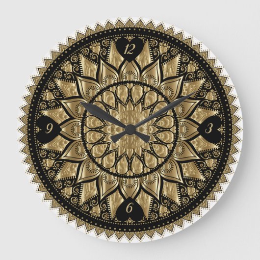 Gold en Black Mandala Grote Klok (Voorkant)