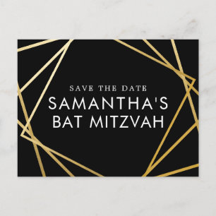 Gold en Black Modern Bat Mitzvah Save the Date Aankondigingskaart
